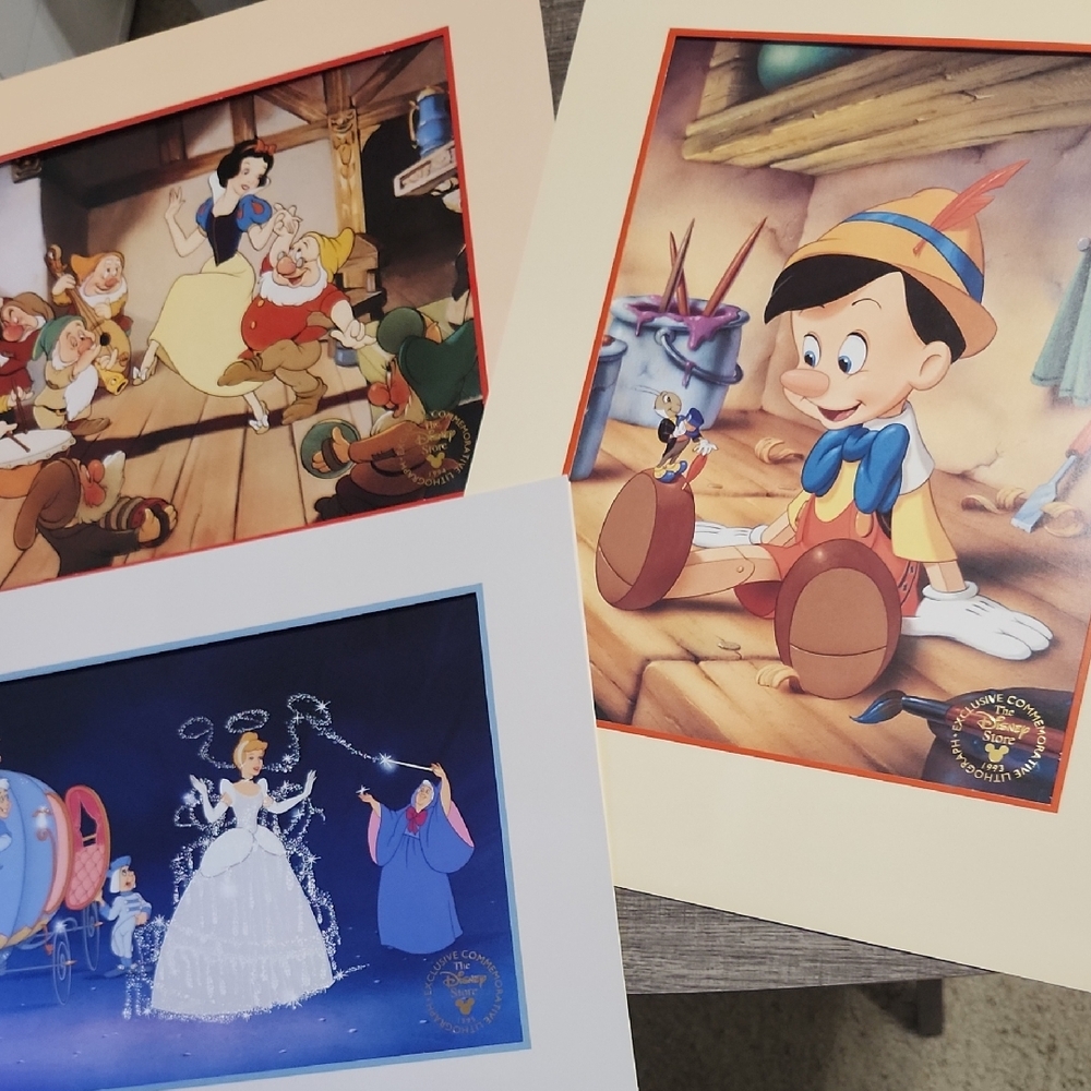 Disney Classic Character Art Prints - Snow White, Pinocchio, Cinderella 1993-94